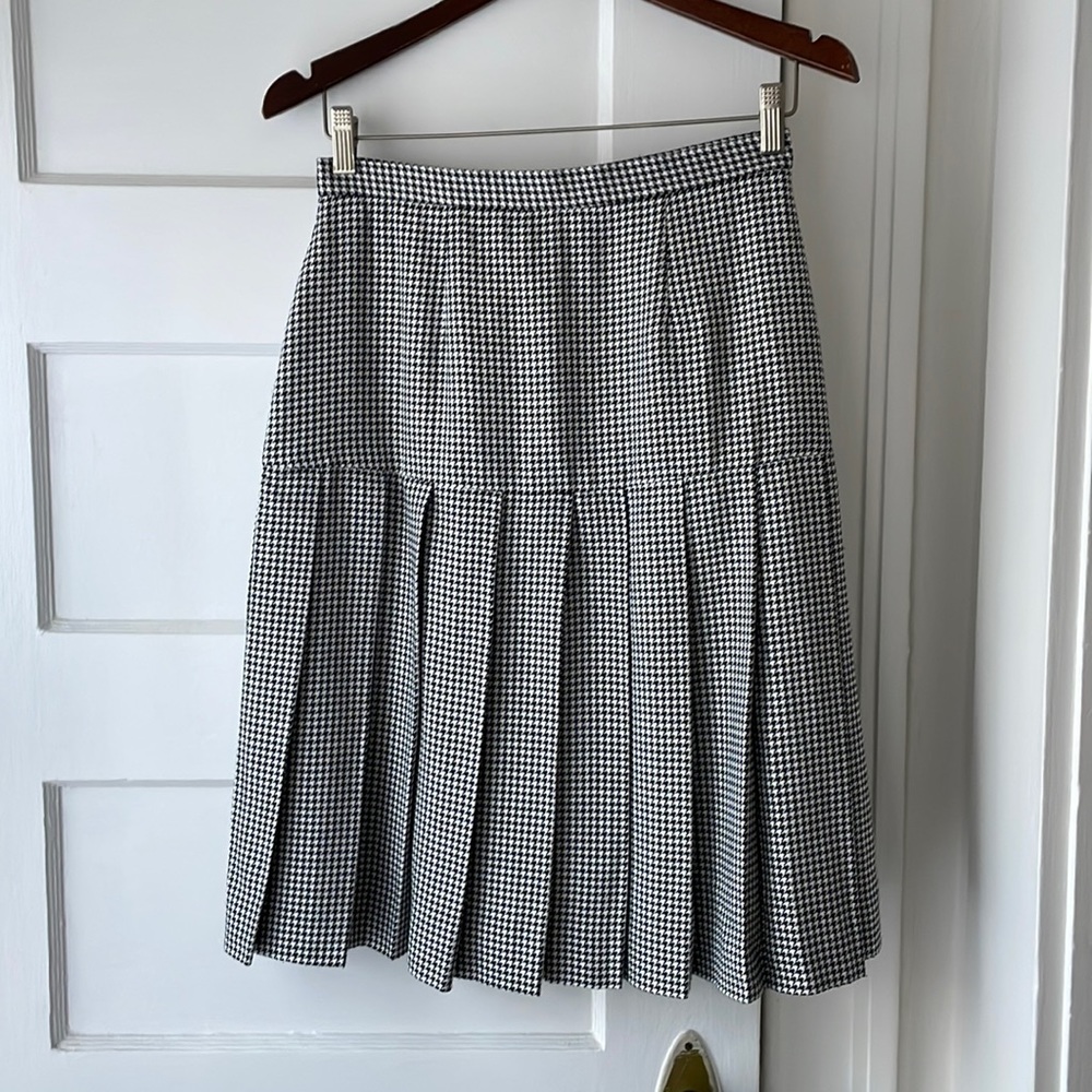 Vintage Herringbone Wool Blend Pleated Bottom Wednesday Addams Academia Side Zip